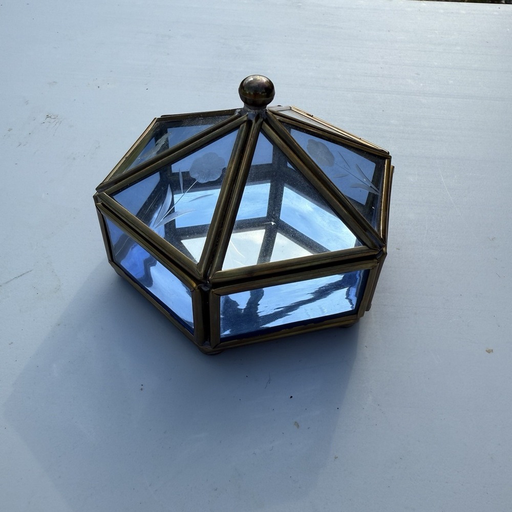 Brass Etched Glass Tabletop Trinket Box Display Case Via Vermont Mexico